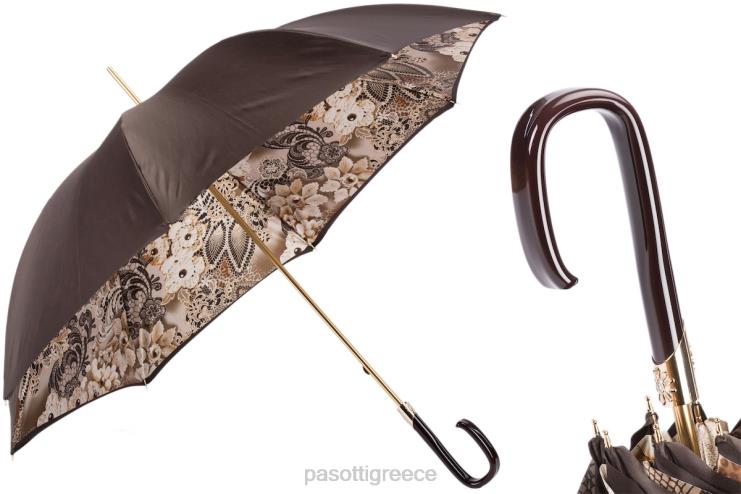 ομπρέλα | PASOTTI 189 58303-16 f38 - καφέ ανθισμένη ομπρέλα διπλό πανί 2N6B8379 γυναίκες